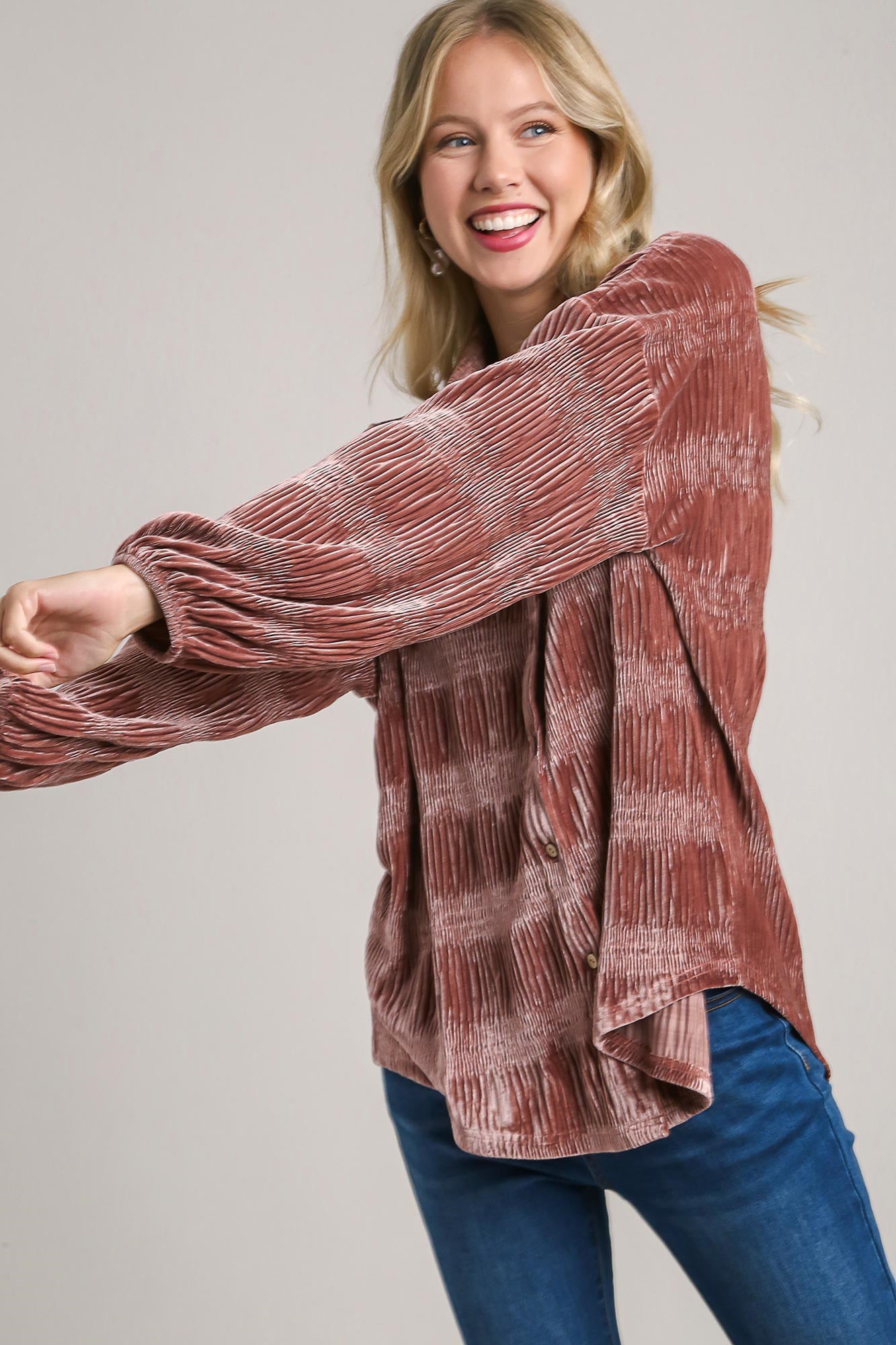 Umgee Ruched Tiered Button Up Shirt Umgee Ruched Tiered Button Up Shirt - TopFashionHQ