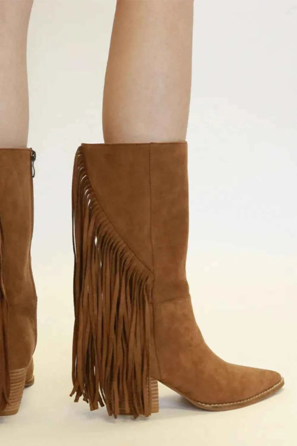 Beast Fashion Suede Fringe Point Toe Boots Beast Fashion Suede Fringe Point Toe Boots