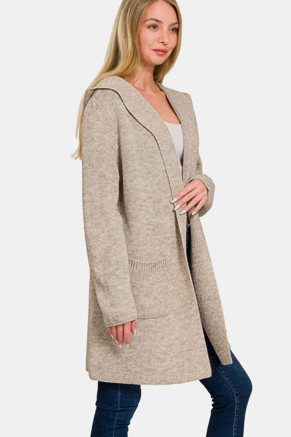 Zenana Hooded Open Front Sweater Cardigan Zenana Hooded Open Front Sweater Cardigan - TopFashionHQ
