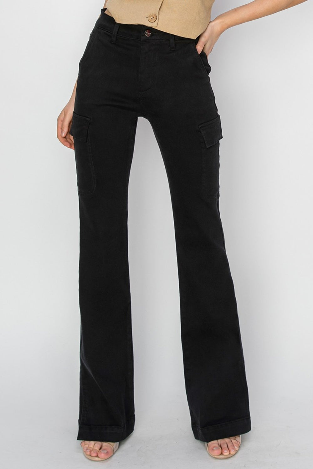 RISEN Full Size High Rise Side Slit Cargo Bootcut Jeans RISEN Full Size High Rise Side Slit Cargo Bootcut Jeans - TopFashionHQ