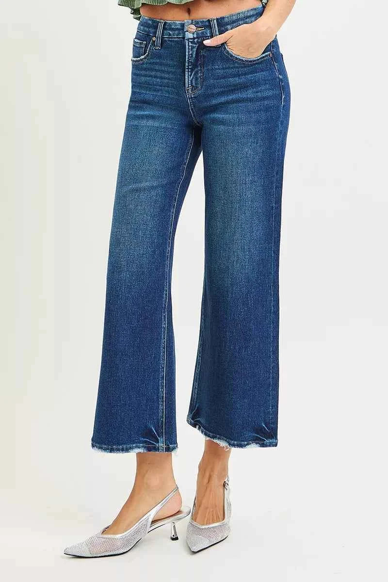 RISEN Tummy Control 4 Way Stretch High Rise Crop Wide Leg Jeans RISEN Tummy Control 4 Way Stretch High Rise Crop Wide Leg Jeans