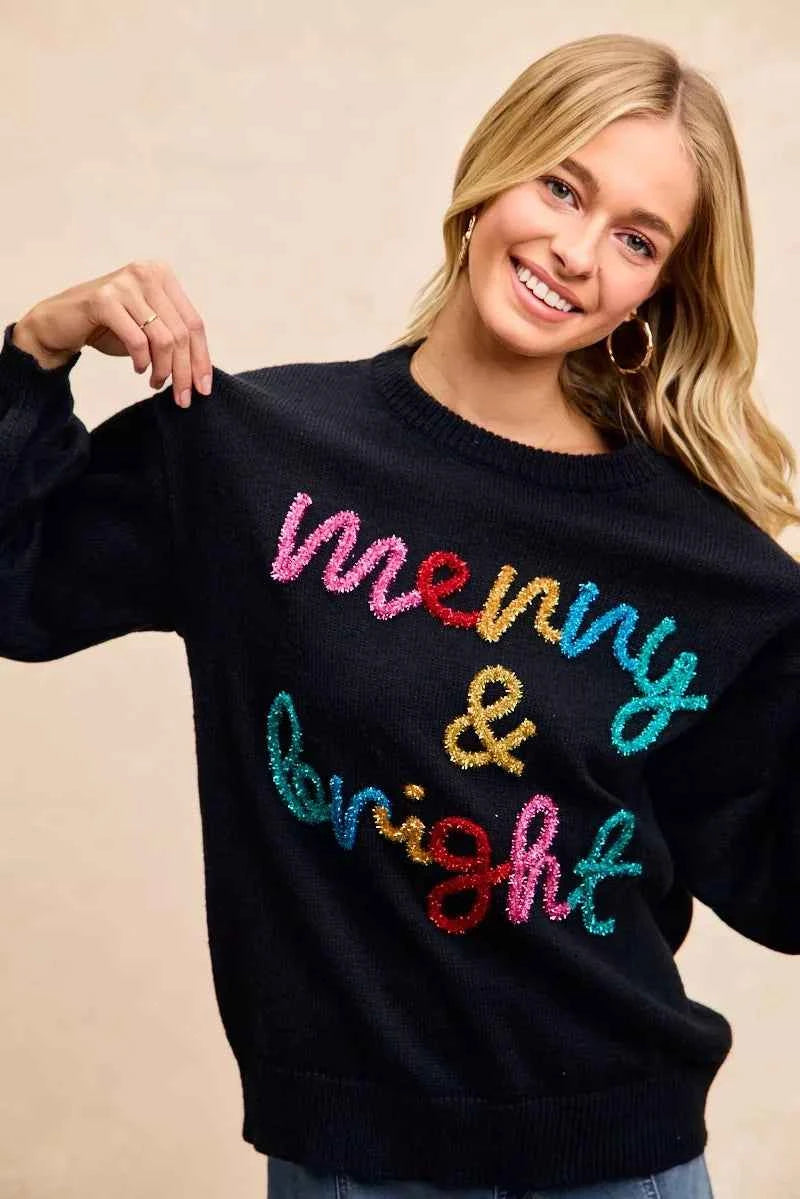 BiBi Tinsel Lettering Christmas Sweater BiBi Tinsel Lettering Christmas Sweater
