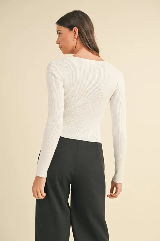 MABLE Cut Out Long Sleeve Ribbed Knit Top 0e4e37f567614bfe8e863ca55f7e48be-Max-Origin