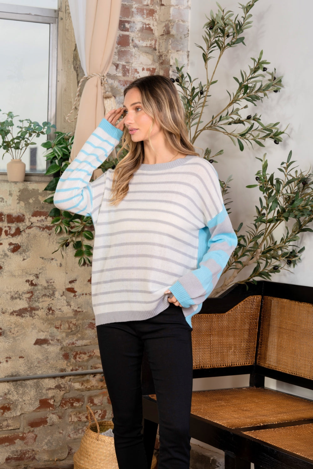 Sew In Love Full Size Striped Dropped Shoulder Sweater Sew In Love Full Size Striped Dropped Shoulder Sweater - TopFashionHQ