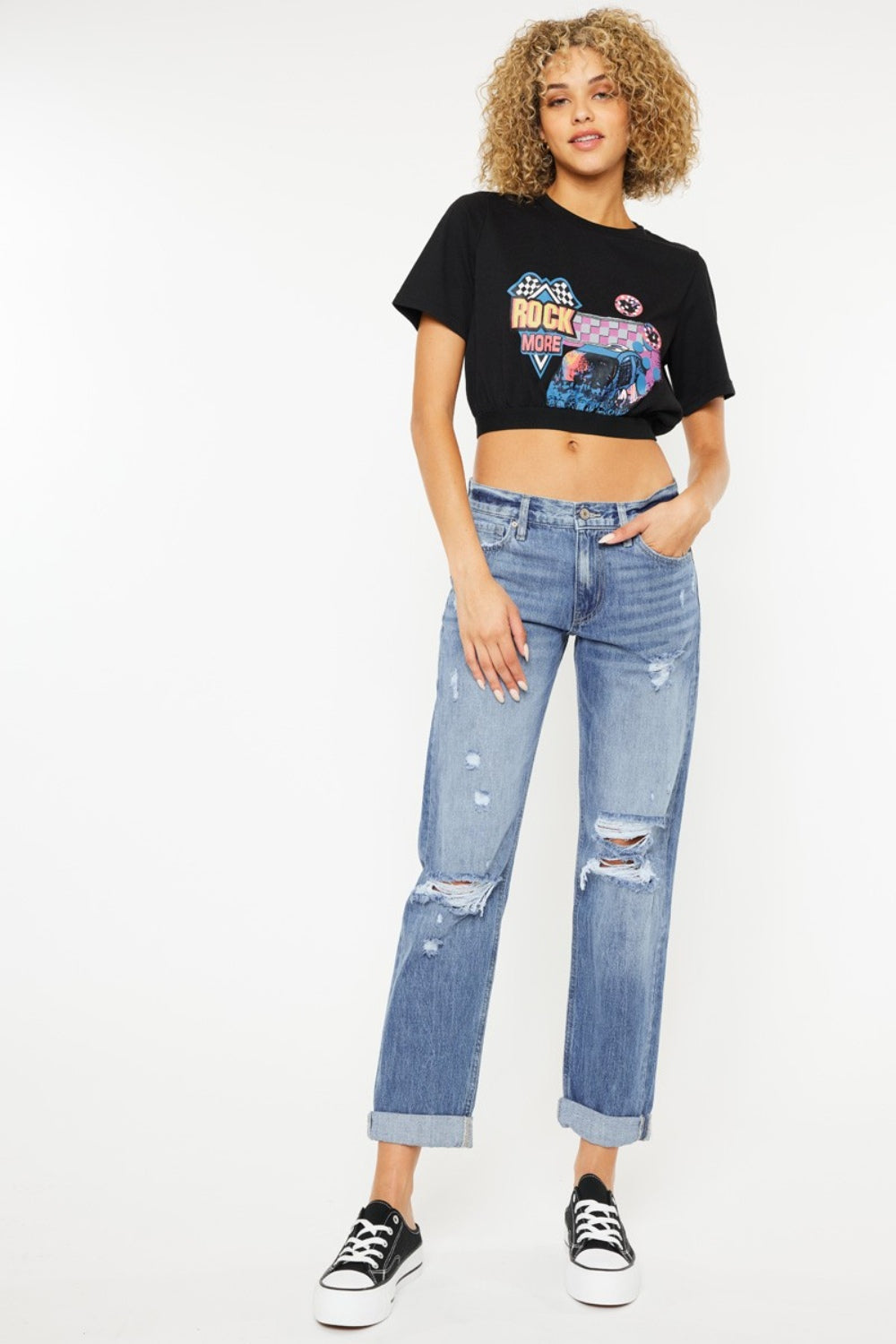 Kancan Mid Rise Distressed Straight Jeans Kancan Mid Rise Distressed Straight Jeans - TopFashionHQ