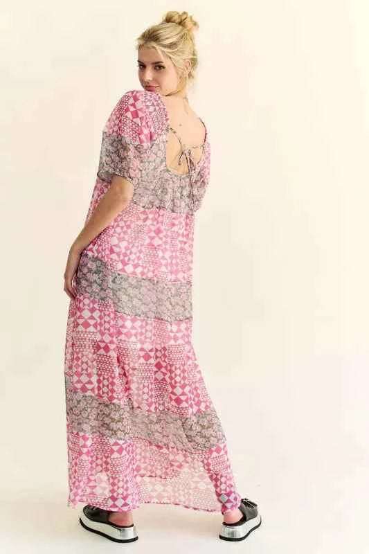 Davi & Dani Multi Floral Square Neck Puff Sleeve Maxi Dress Davi & Dani Multi Floral Square Neck Puff Sleeve Maxi Dress