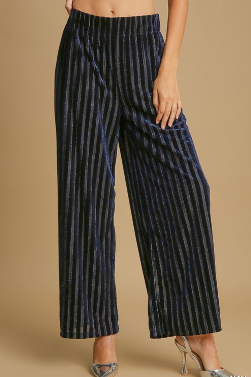 Umgee Full Size Elastic Waist Striped Wide Leg Velvet Pants Umgee Full Size Elastic Waist Striped Wide Leg Velvet Pants - TopFashionHQ