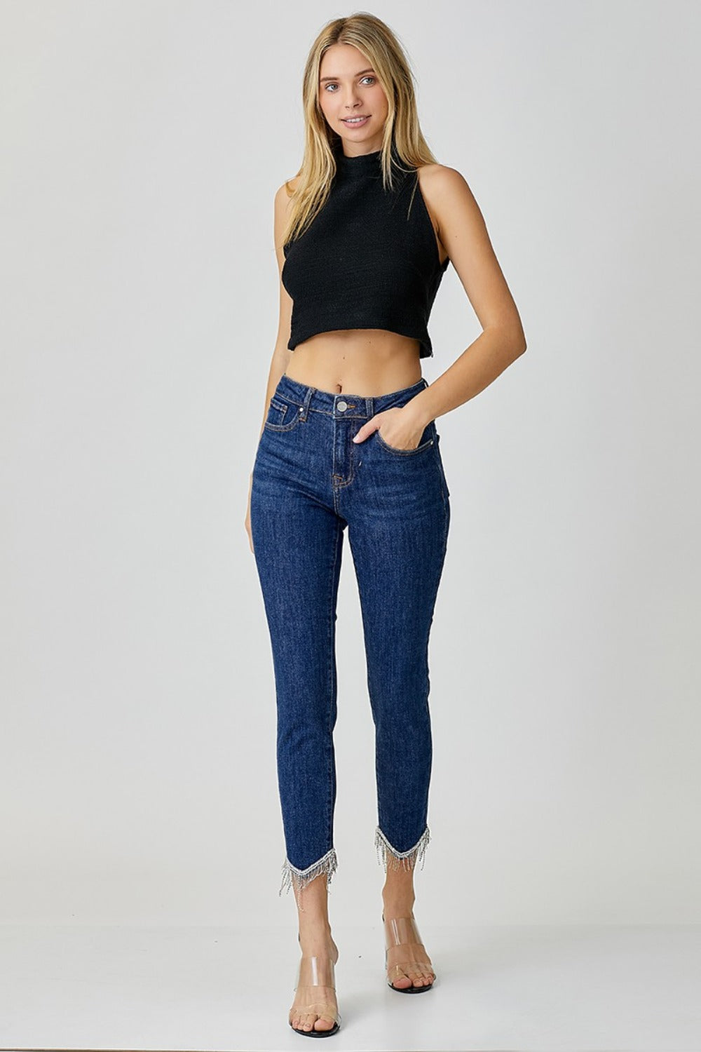 RISEN Full Size Embellished Mid Rise Crop Skinny Jeans RISEN Full Size Embellished Mid Rise Crop Skinny Jeans
