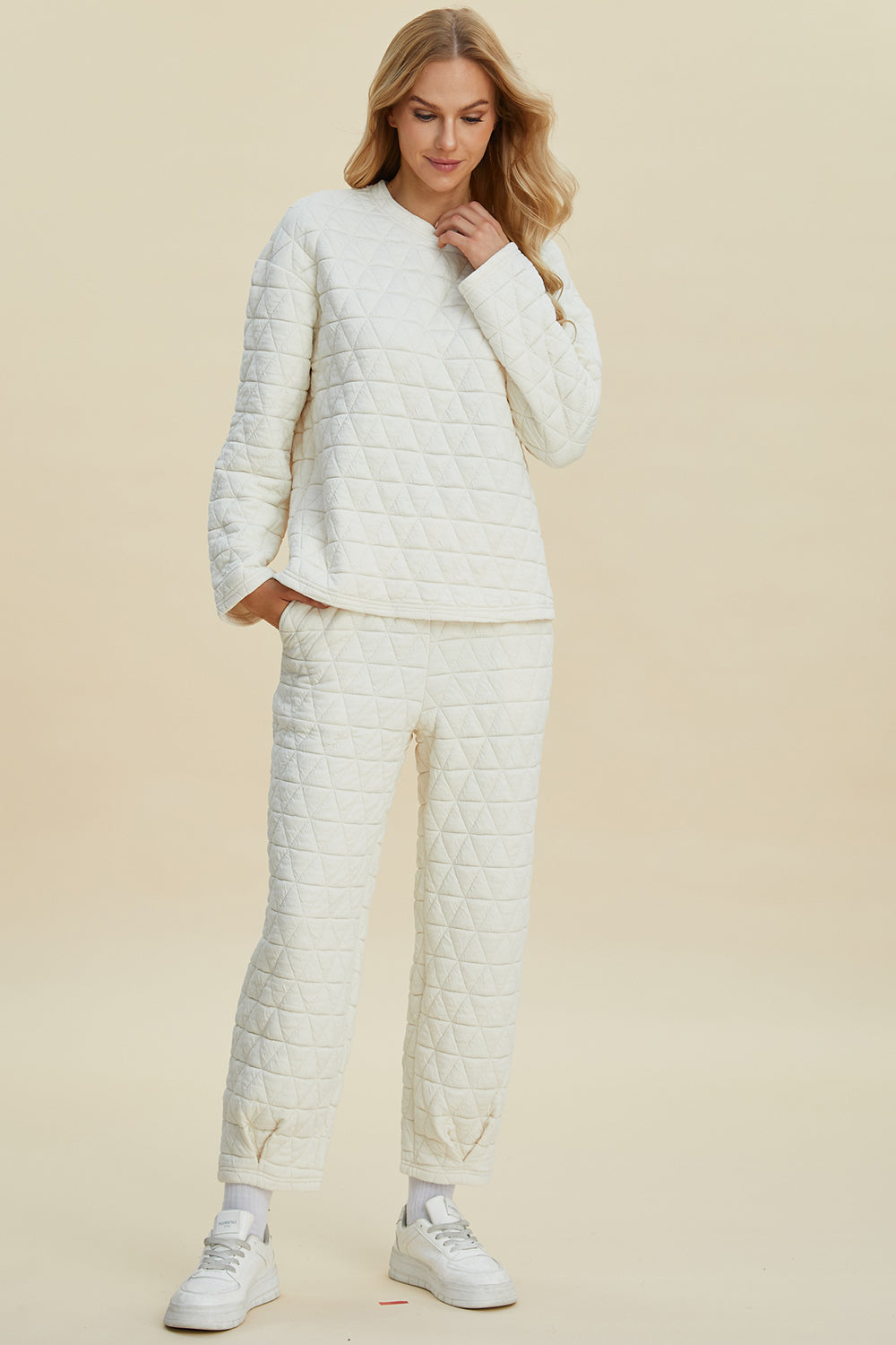 Double Take Full Size Texture Round Neck Long Sleeve Top and Pants Set Double Take Full Size Texture Round Neck Long Sleeve Top and Pants Set