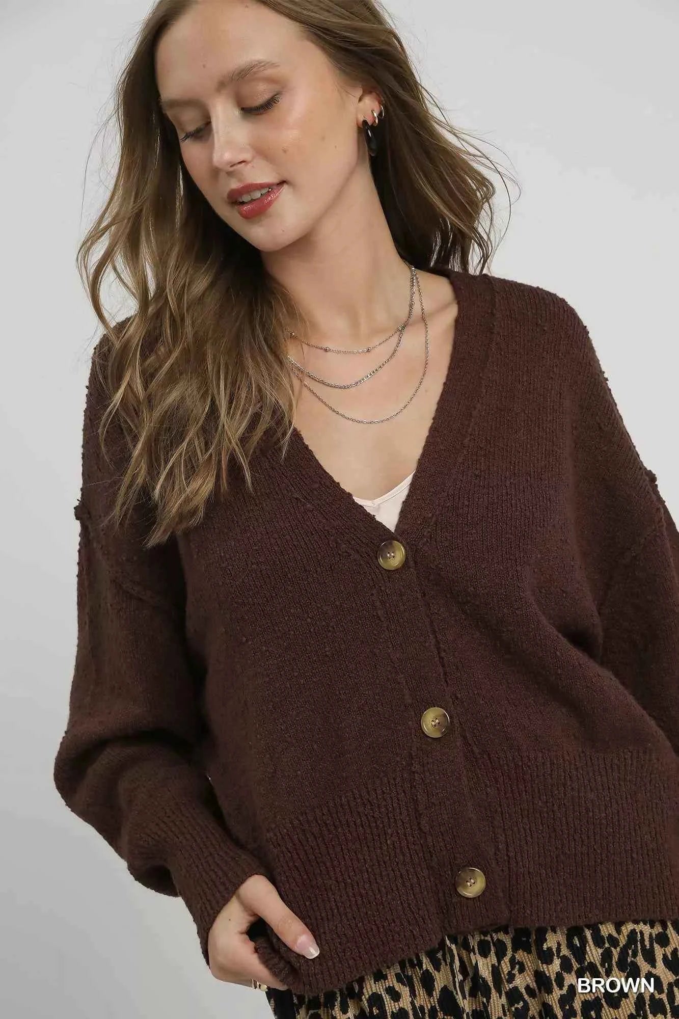 Umgee Button-Front V-Neck Knit Cardigan Umgee Button-Front V-Neck Knit Cardigan