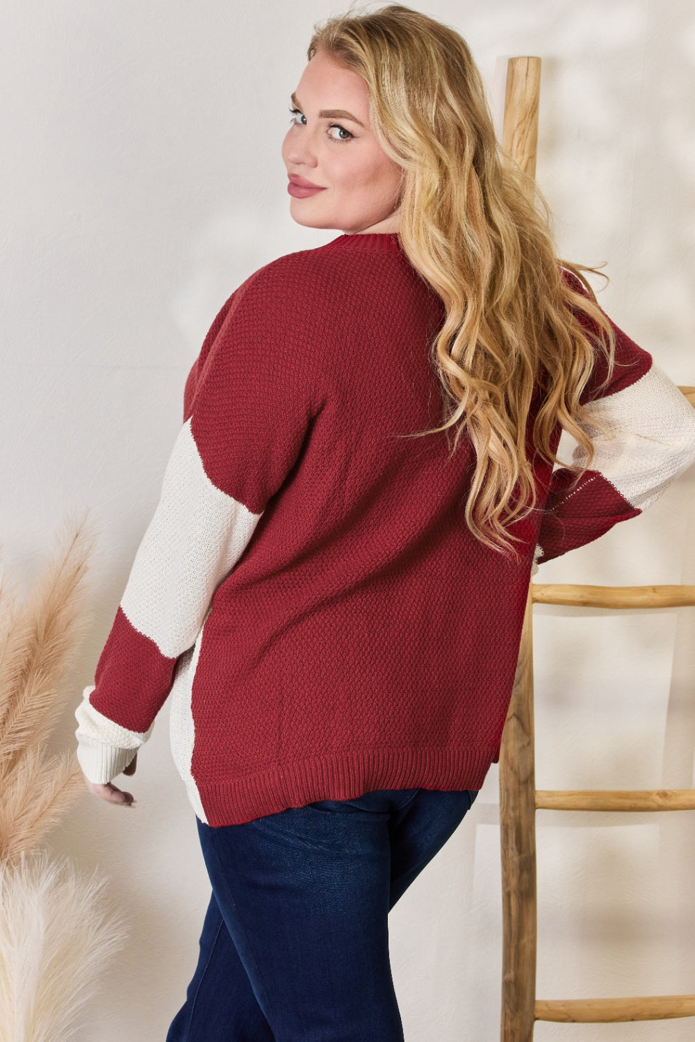 Hailey & Co Full Size Color Block Dropped Shoulder Knit Top Hailey & Co Full Size Color Block Dropped Shoulder Knit Top - TopFashionHQ