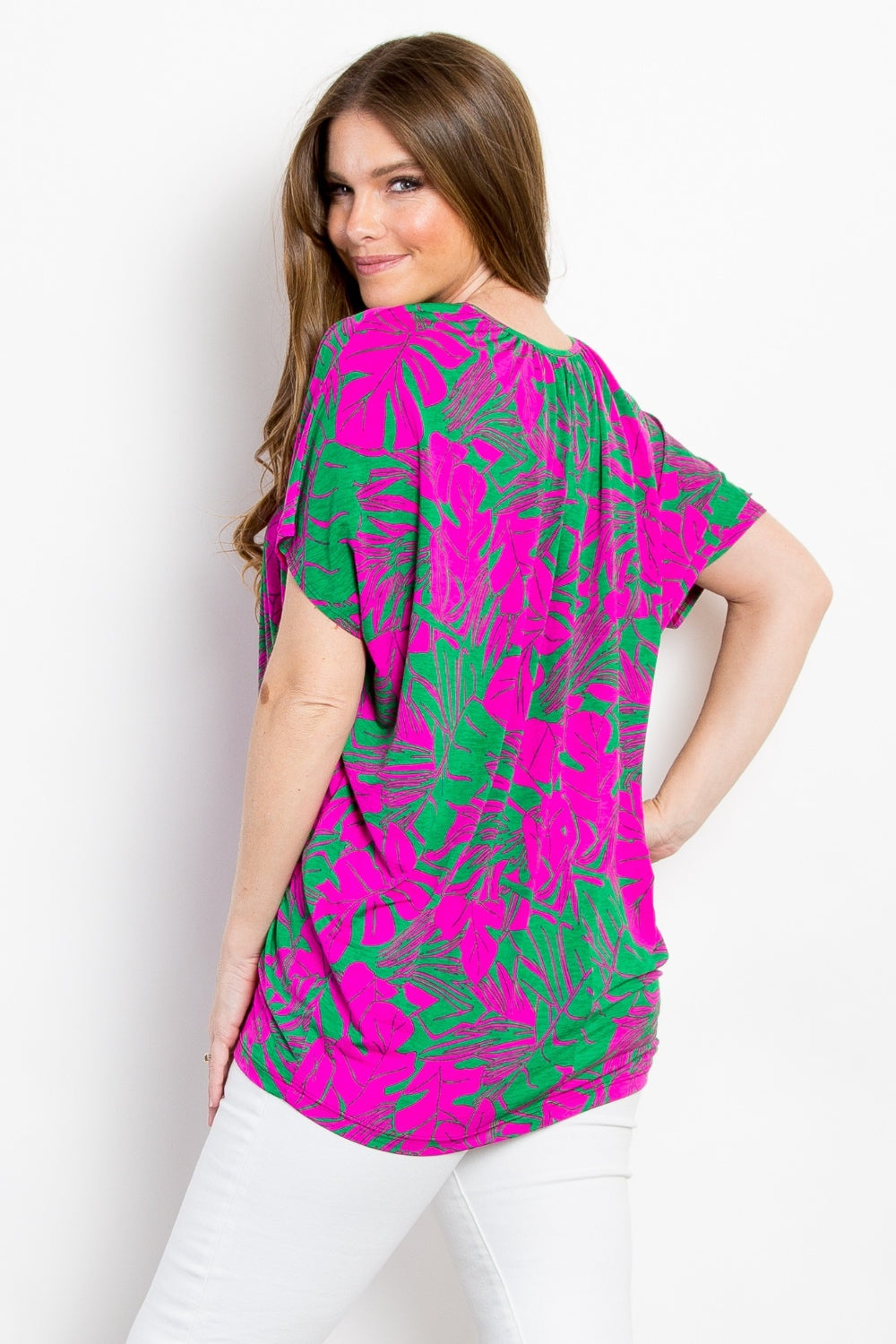 Be Stage Contrast Printed Short Sleeve Top Be Stage Contrast Printed Short Sleeve Top - TopFashionHQ