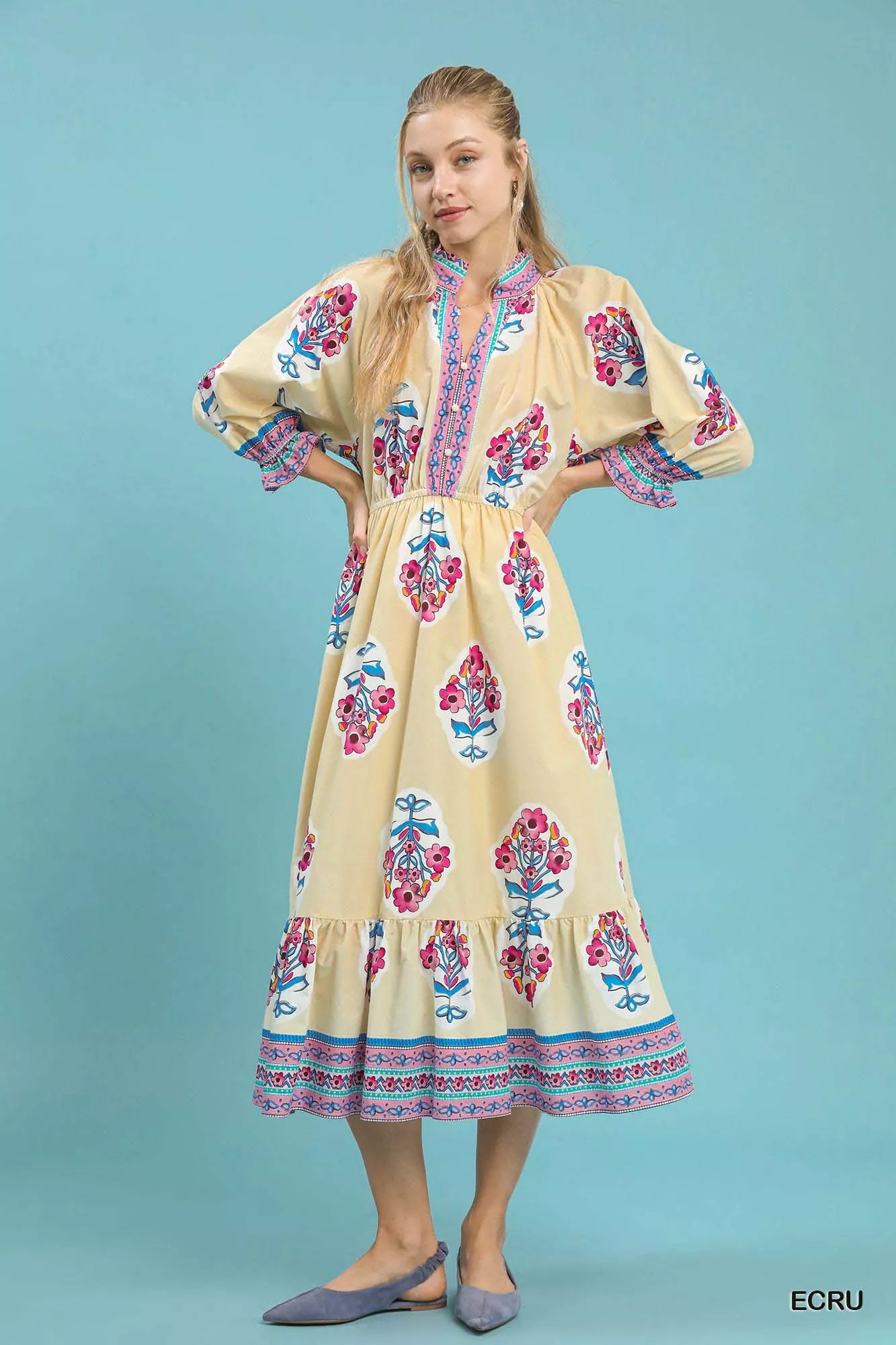 Umgee Flower Patch Border Print Midi Dress 0f3ff98d-6561-4d2b-a4bb-60b91ea0cc4c-Max-Origin