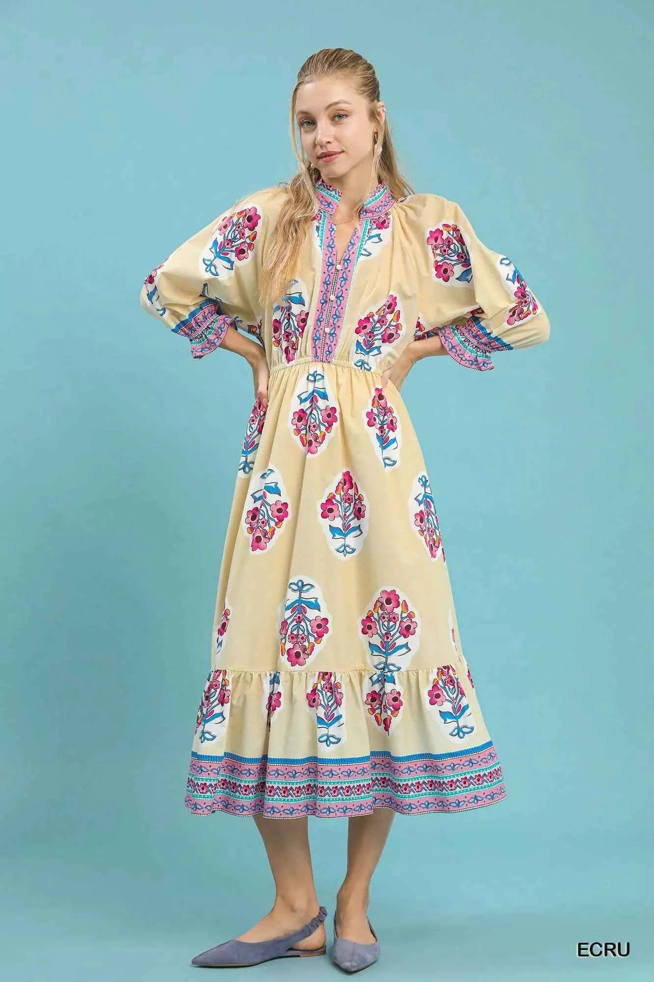 Umgee Flower Patch Border Print Midi Dress Umgee Flower Patch Border Print Midi Dress