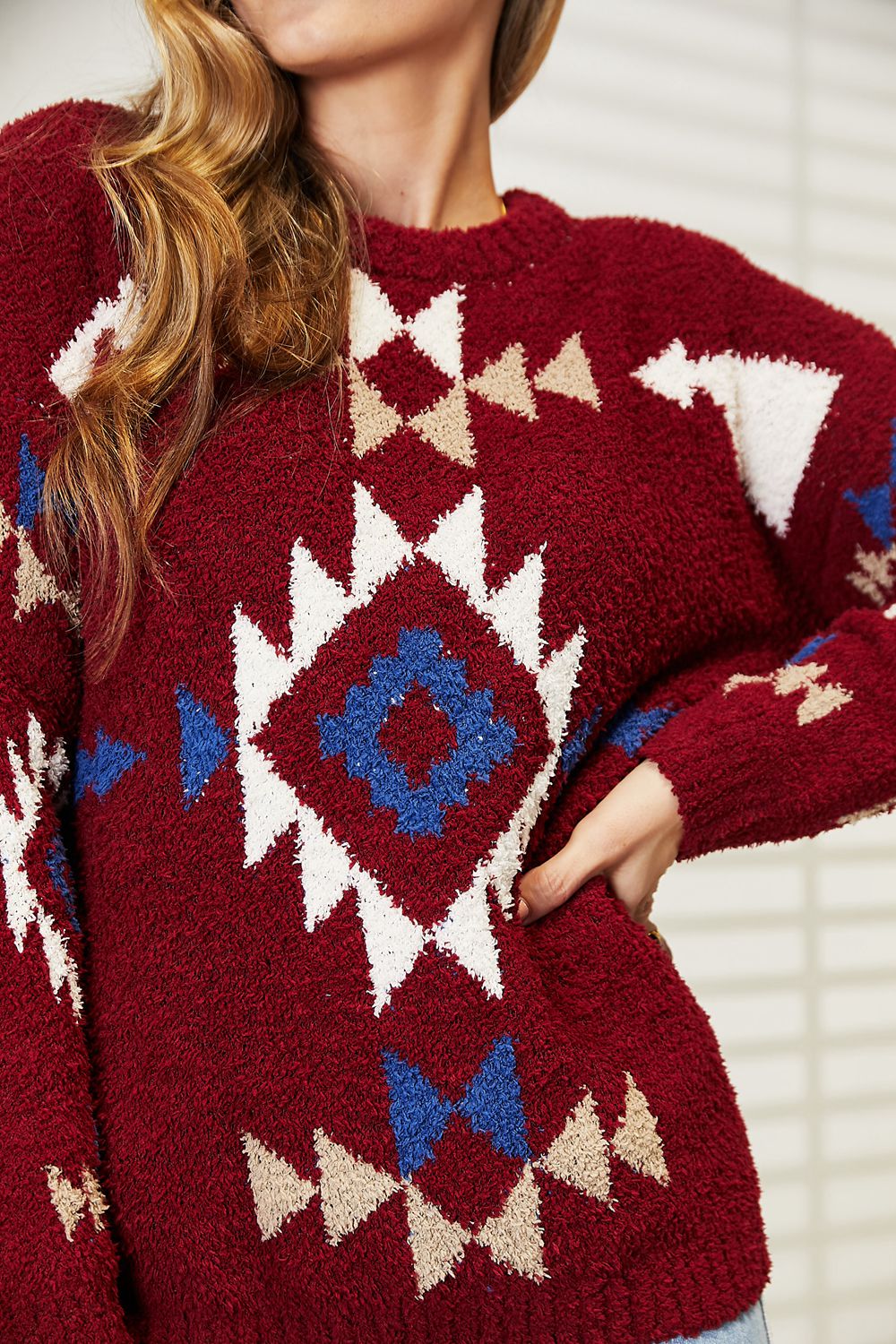 HEYSON Full Size Aztec Soft Fuzzy Sweater HEYSON Full Size Aztec Soft Fuzzy Sweater - TopFashionHQ