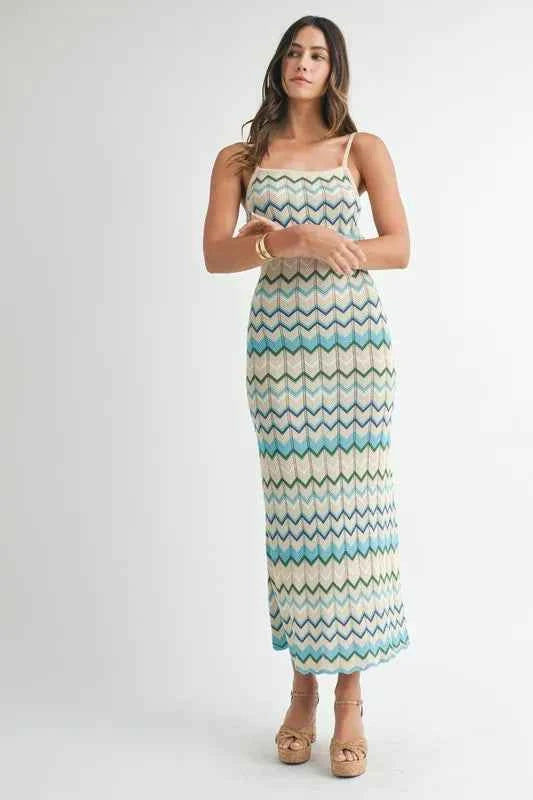 MABLE Lightweight Pointelle Chevron Knit Maxi Dress MABLE Lightweight Pointelle Chevron Knit Maxi Dress