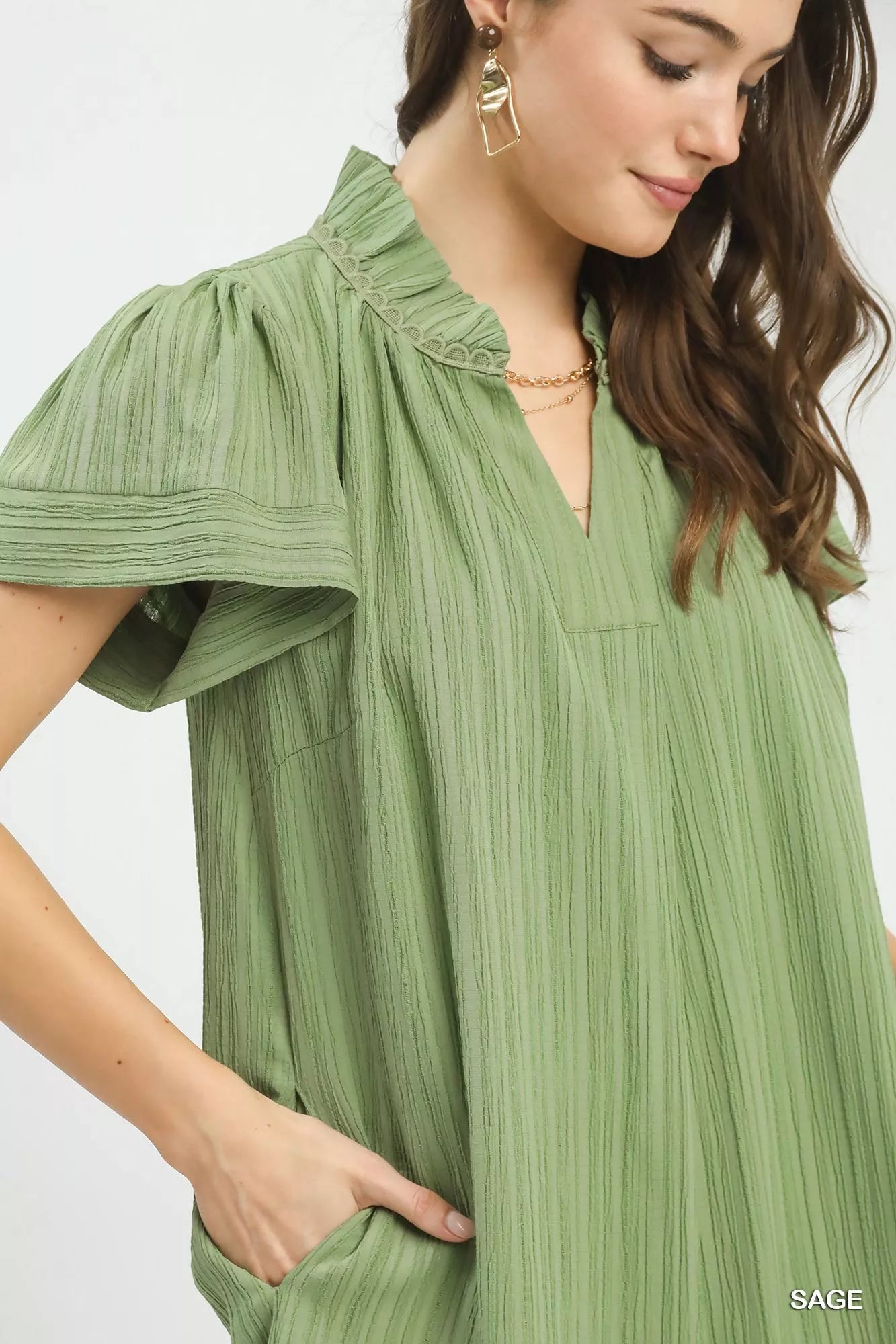 Umgee Flutter Sleeve V-Neck Shift Dress 0f6d7cf5-914b-48e3-83ae-22a15d8501bc-Max-Origin