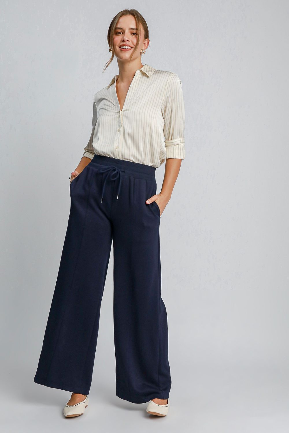 Umgee Drawstring Wide Leg Pants with Pockets Umgee Drawstring Wide Leg Pants with Pockets - TopFashionHQ
