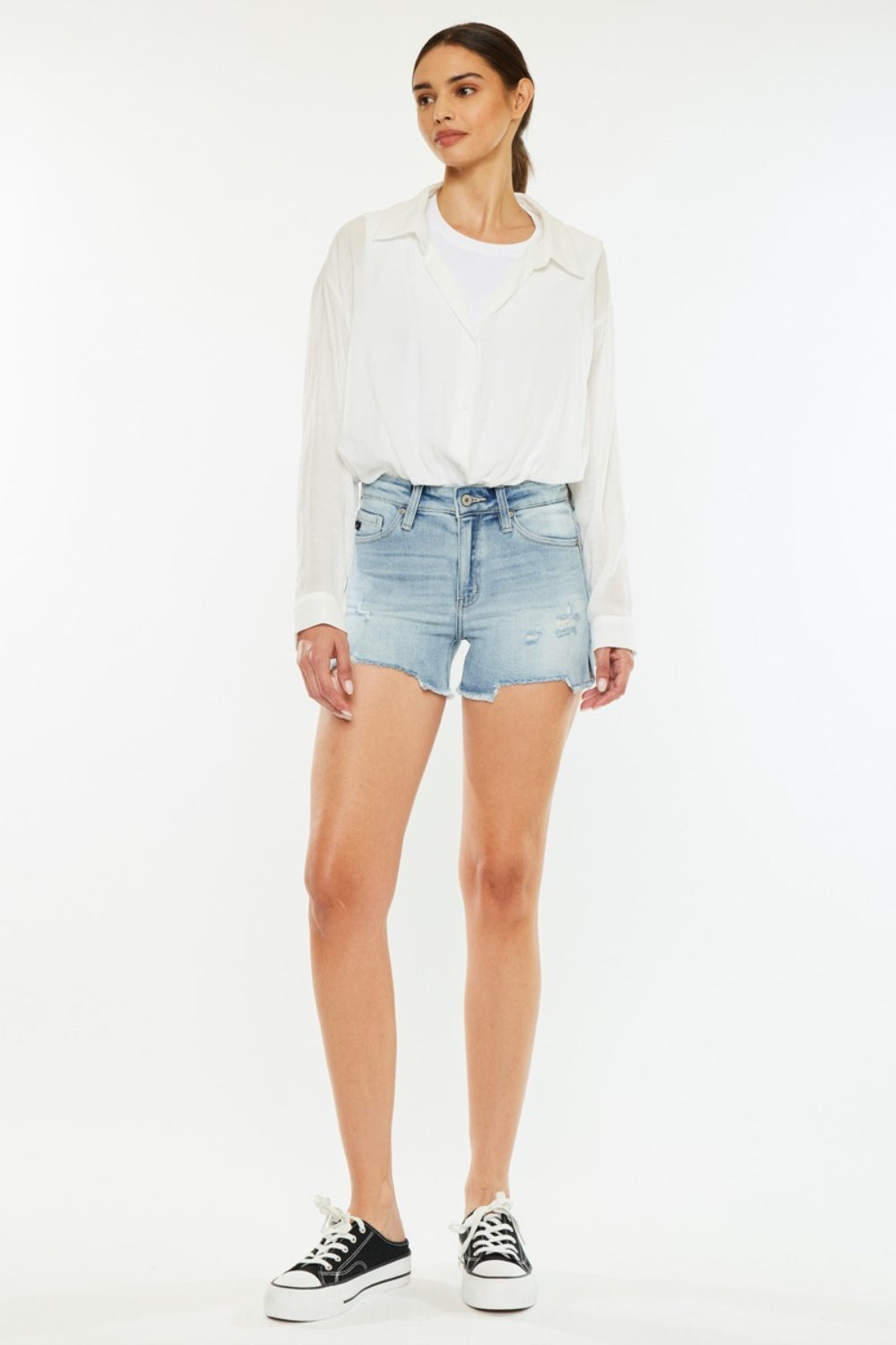 Kancan High Rise Side Slit Denim Shorts Kancan High Rise Side Slit Denim Shorts - TopFashionHQ