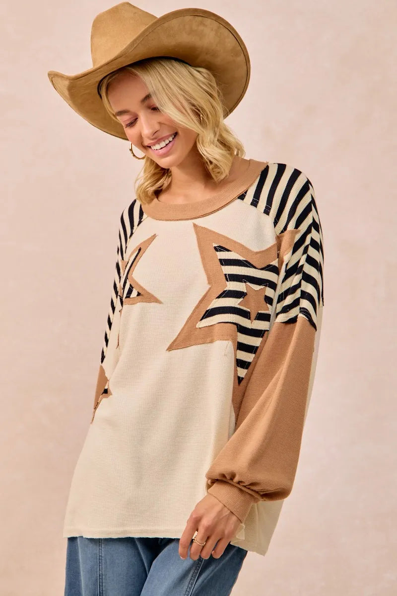 BiBi Star Patchwork Mixed Long Sleeve Top 102e2a58285c498999e47b4f0be28507-Max-Origin