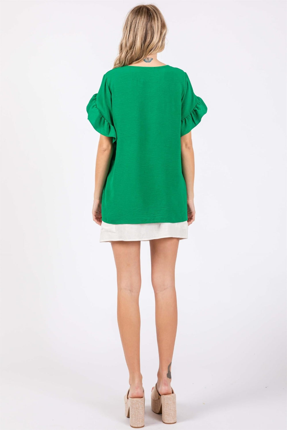 GeeGee Ruffled Short Sleeve V-Neck Blouse GeeGee Ruffled Short Sleeve V-Neck Blouse - TopFashionHQ