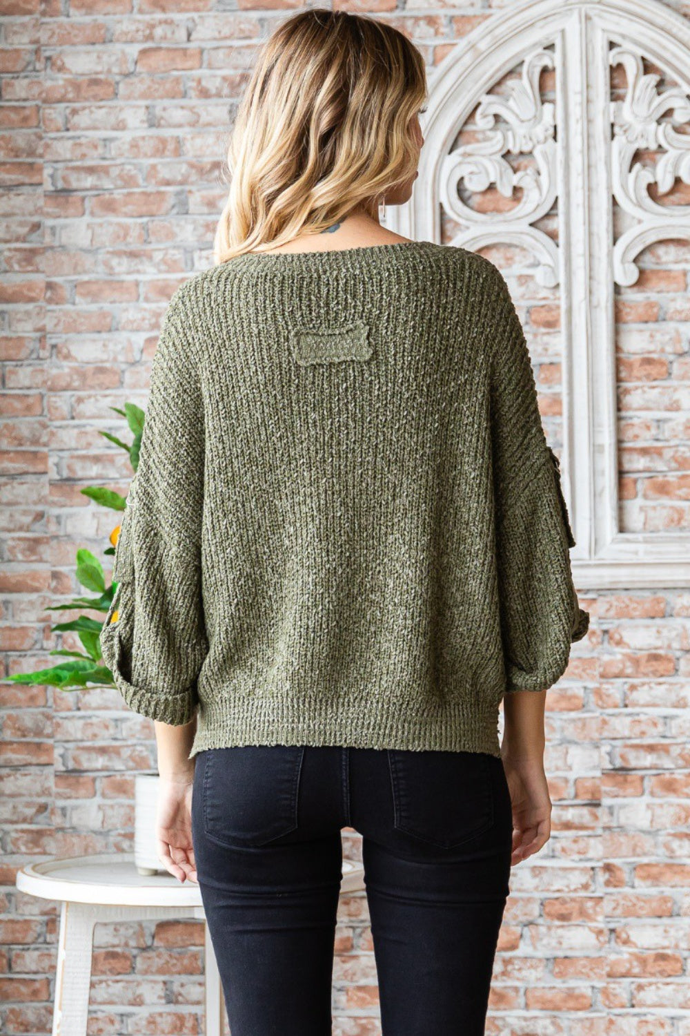Veveret Round Neck Roll-Up Sweater Veveret Round Neck Roll-Up Sweater - TopFashionHQ