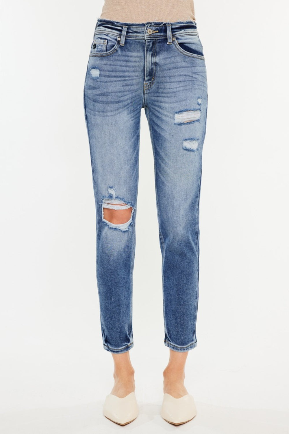 Kancan High Rise Distressed Mom Jeans Kancan High Rise Distressed Mom Jeans - TopFashionHQ