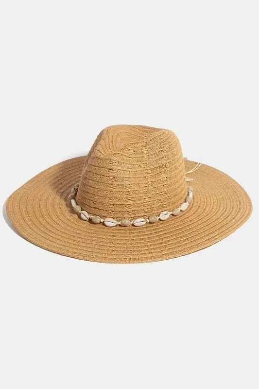Fame Shell Beaded Wide Brim Straw Hat Fame Shell Beaded Wide Brim Straw Hat