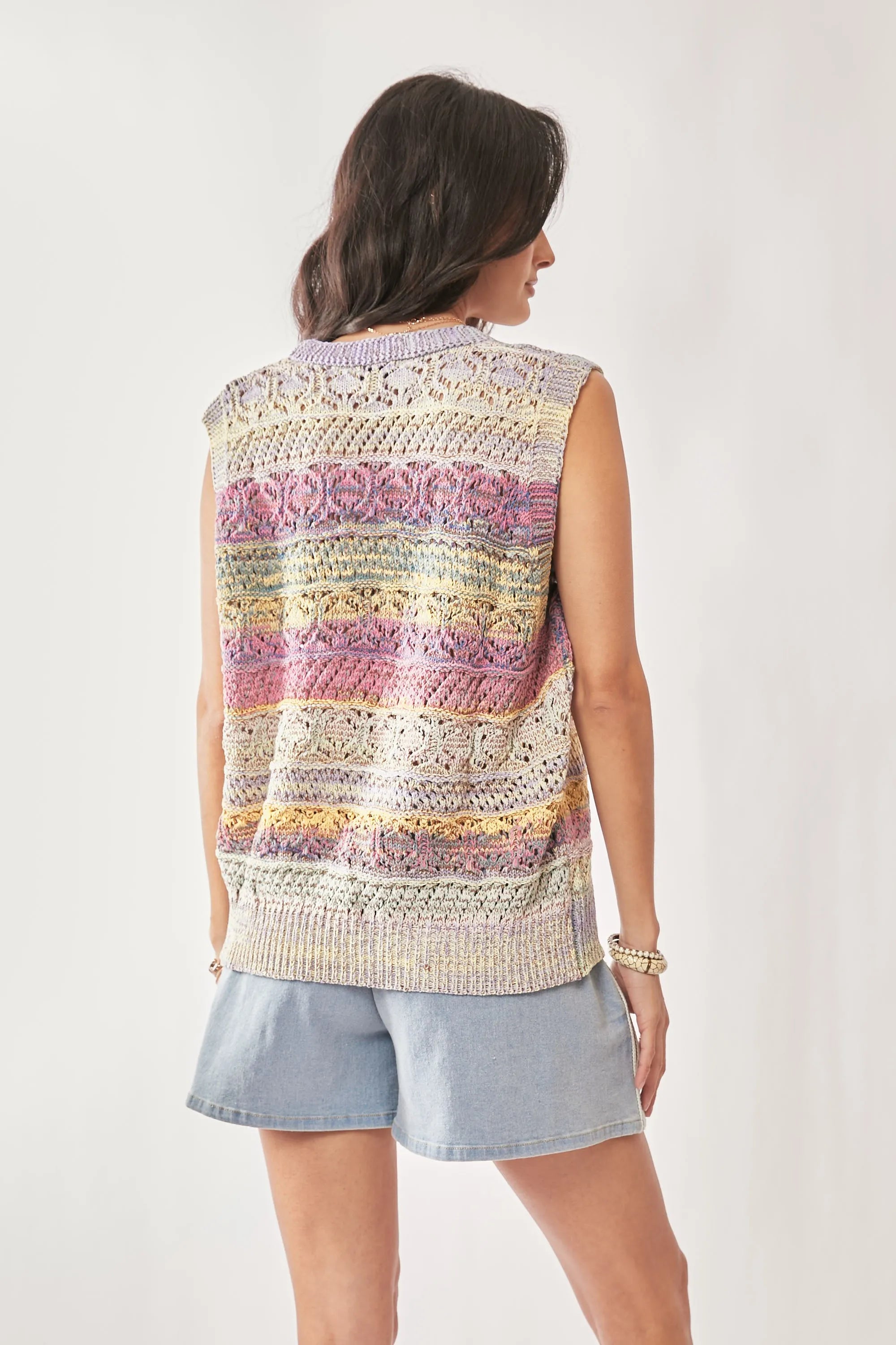 Davi & Dani Multi Color Crochet Sleeveless Knit Vest Top 10ef5d6cdf7e4be78234e588b23d4196-Max-Origin