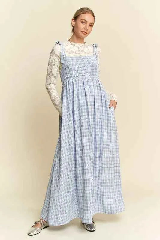 Davi & Dani Plaid Smocking Sleeveless Maxi Dress Davi & Dani Plaid Smocking Sleeveless Maxi Dress