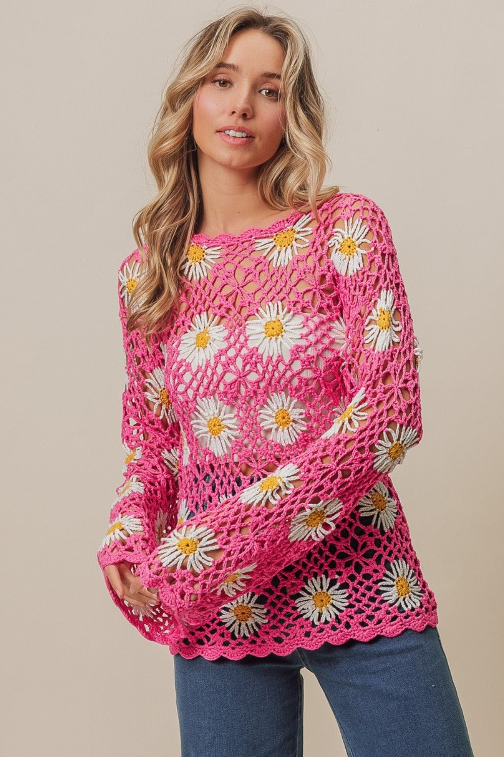 BiBi Floral Crochet Net Lace Cover Up BiBi Floral Crochet Net Lace Cover Up - TopFashionHQ