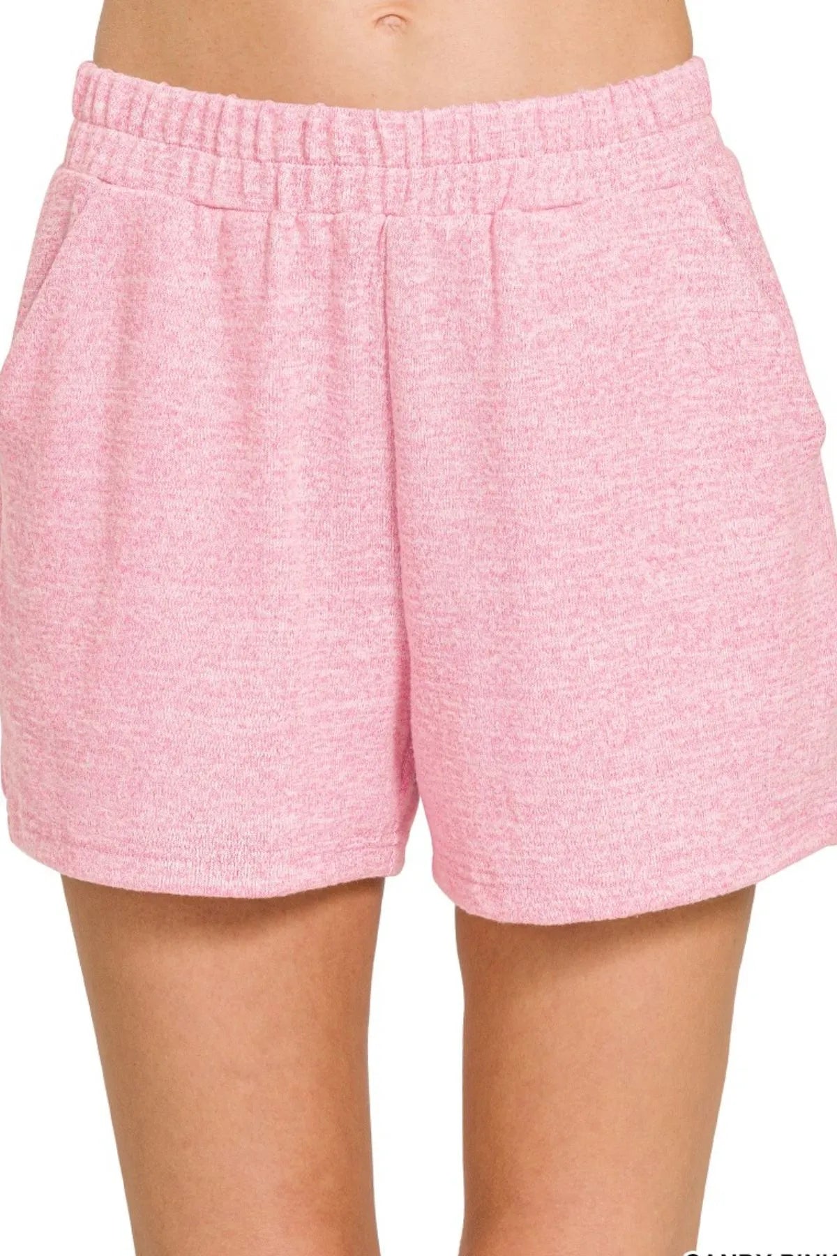 Zenana Soft Melange Hacci Elastic Waist Band Shorts 10f8ccef-2484-4716-8887-1961aef49f1e-Max-Origin