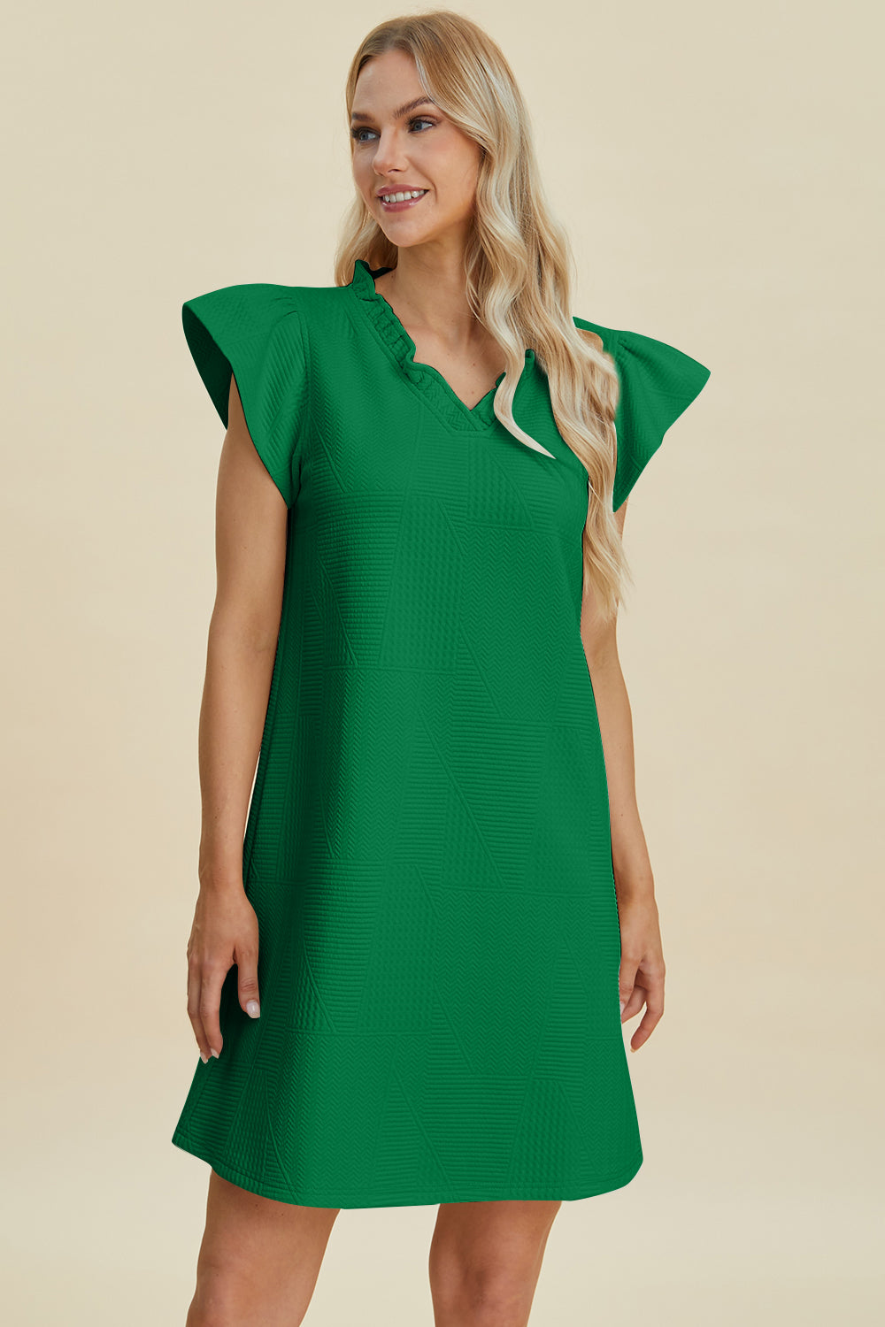 Double Take Full Size Ruffled V-Neck Cap Sleeve Dress Double Take Full Size Ruffled V-Neck Cap Sleeve Dress