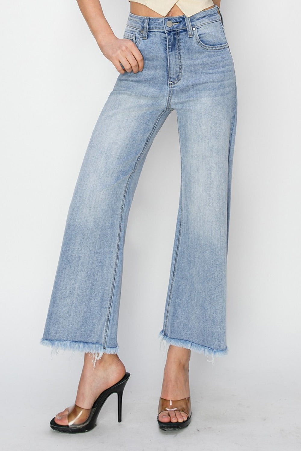 RISEN High Rise Crop Wide Fray Hem Jeans RISEN High Rise Crop Wide Fray Hem Jeans - TopFashionHQ