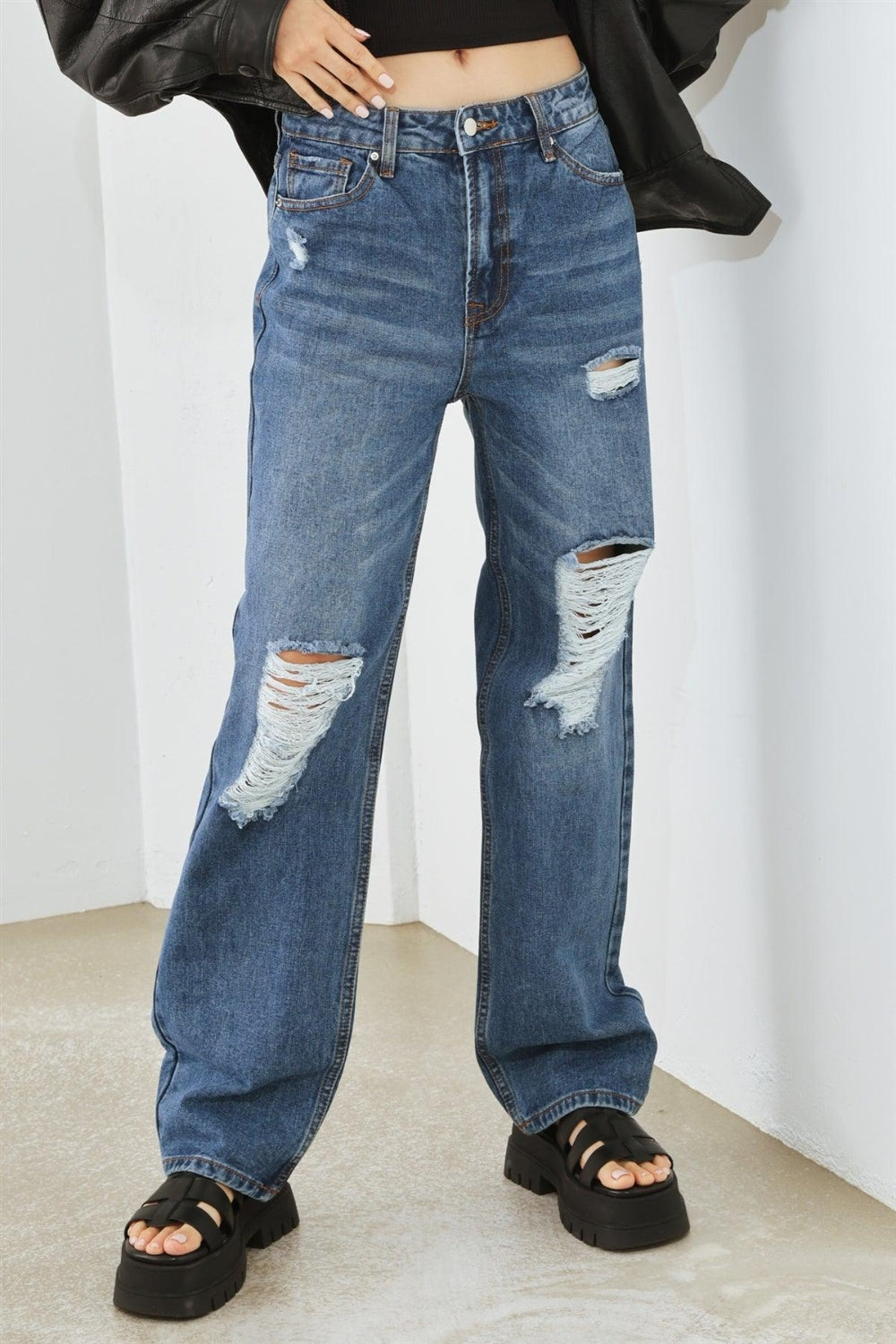 HAMMER COLLECTION Distressed High Waist Jeans HAMMER COLLECTION Distressed High Waist Jeans - TopFashionHQ