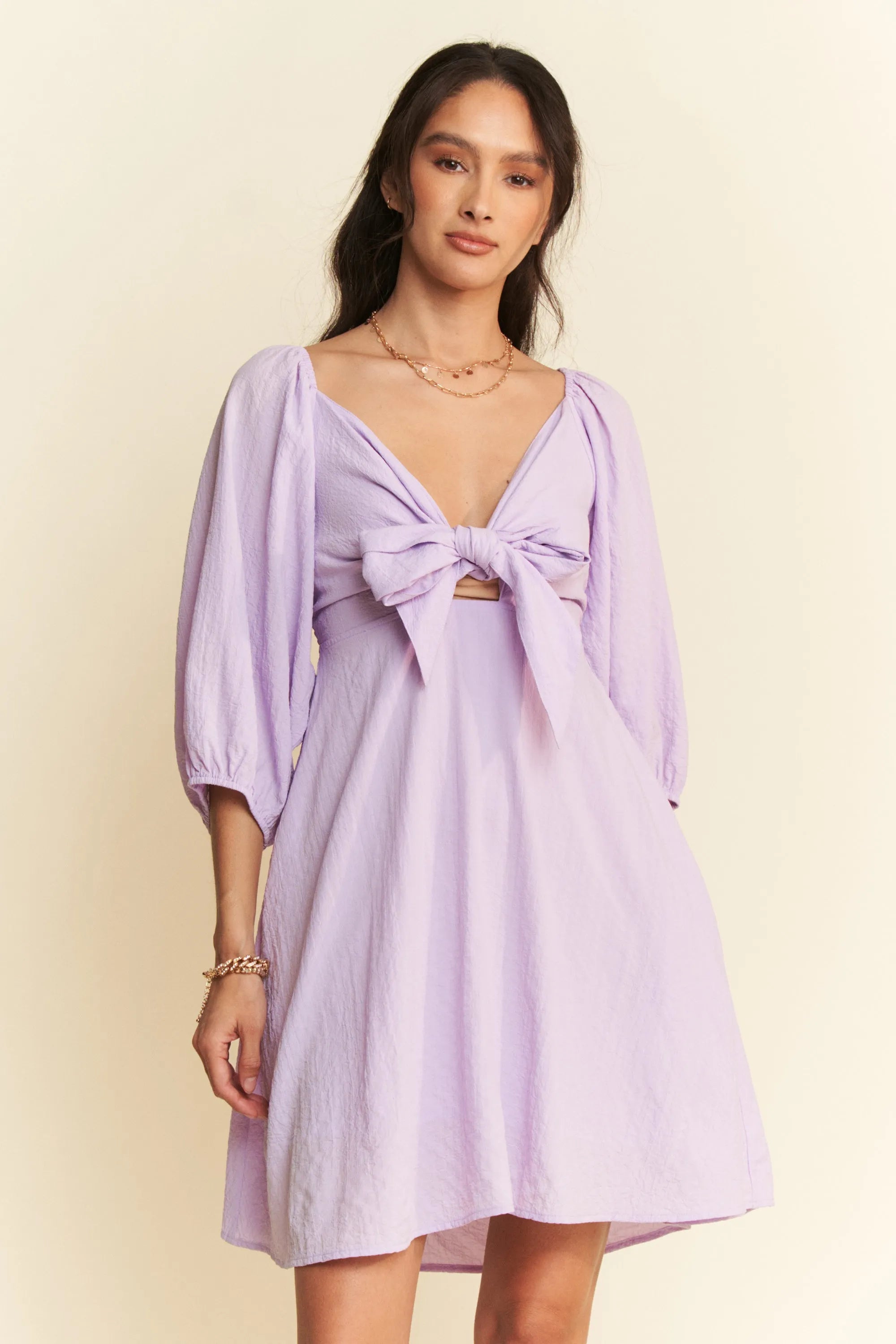 Davi & Dani Self-Tie Puff Sleeve Smocking Open Back Mini Dress 115aea3fa02544c2a859b308ca387ea8-Max-Origin