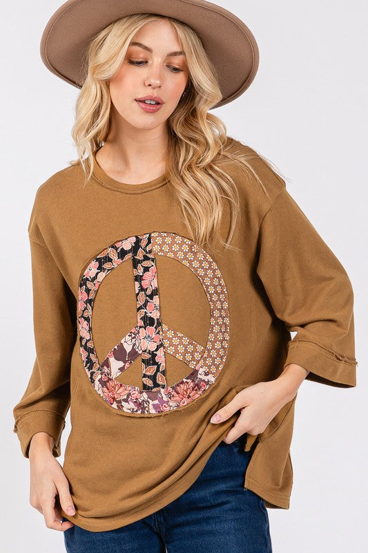 SAGE + FIG Floral Peace Patch Round Neck Top SAGE + FIG Floral Peace Patch Round Neck Top - TopFashionHQ