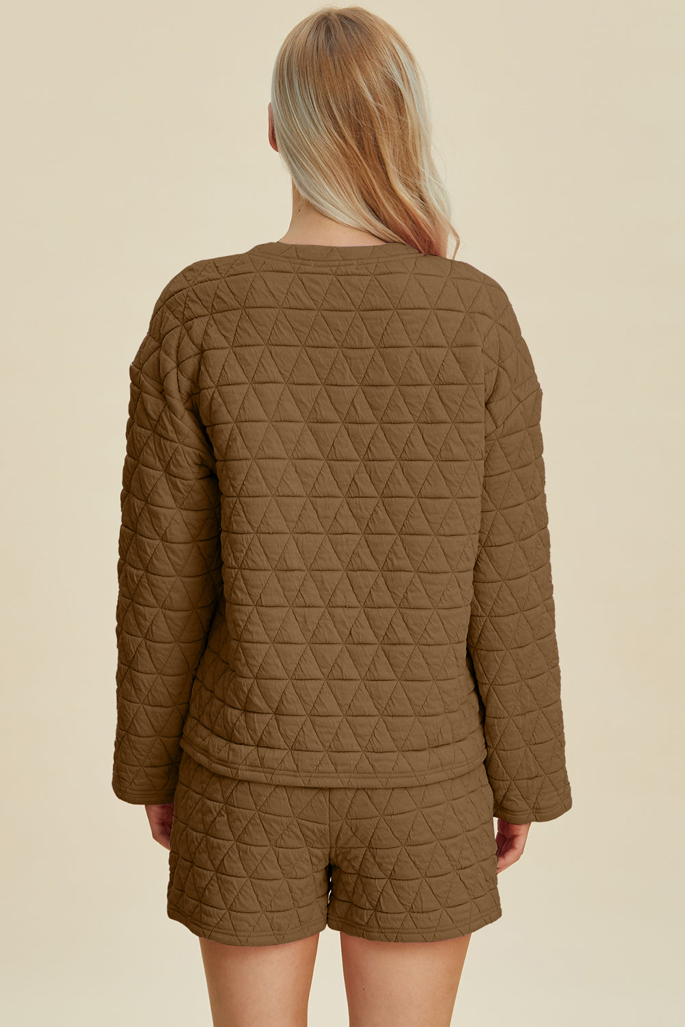 Double Take Full Size Texture Round Neck Long Sleeve Top and Shorts Set Double Take Full Size Texture Round Neck Long Sleeve Top and Shorts Set