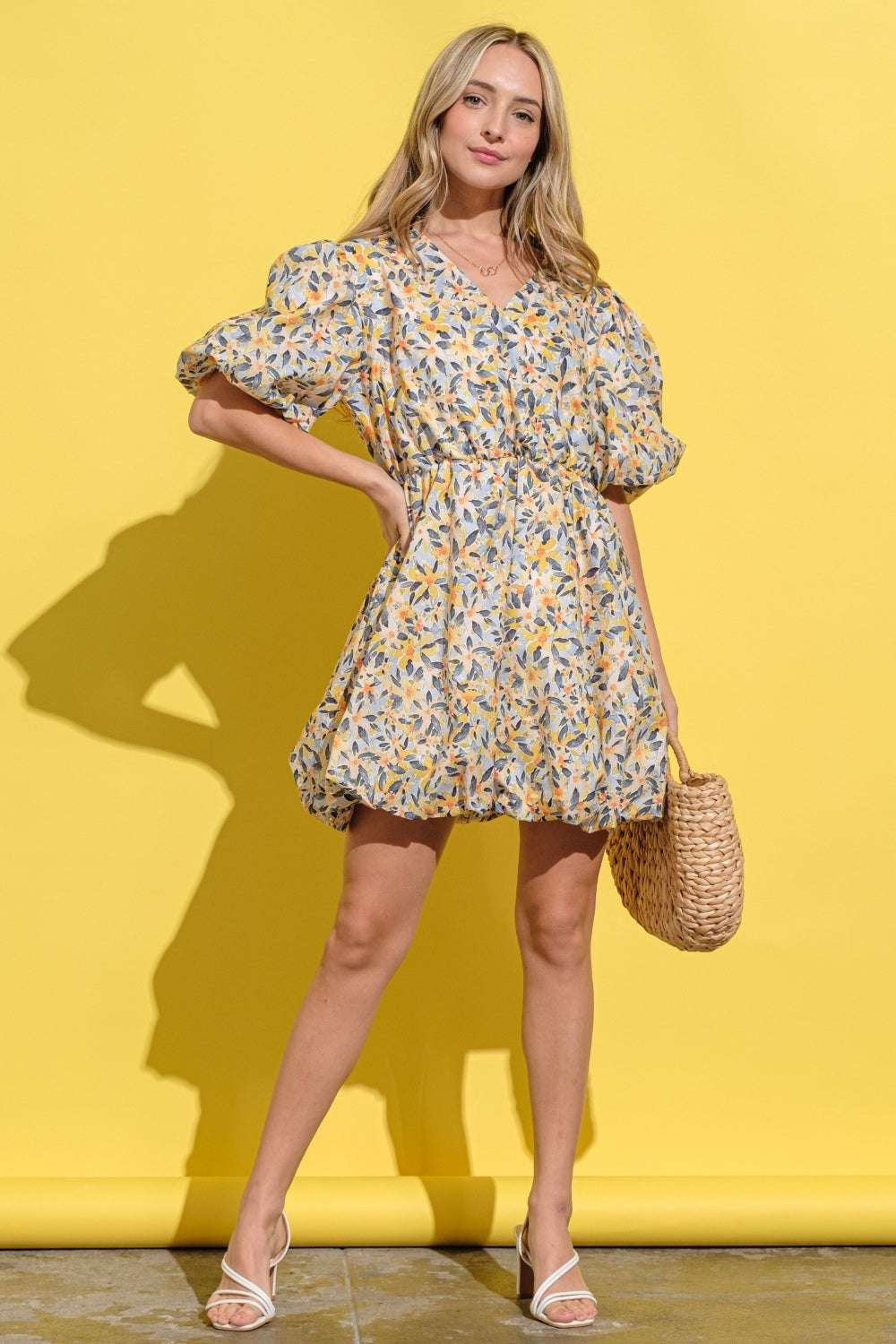 And The Why Full Size Floral Surplice Puff Sleeve Dress And The Why Full Size Floral Surplice Puff Sleeve Dress - TopFashionHQ
