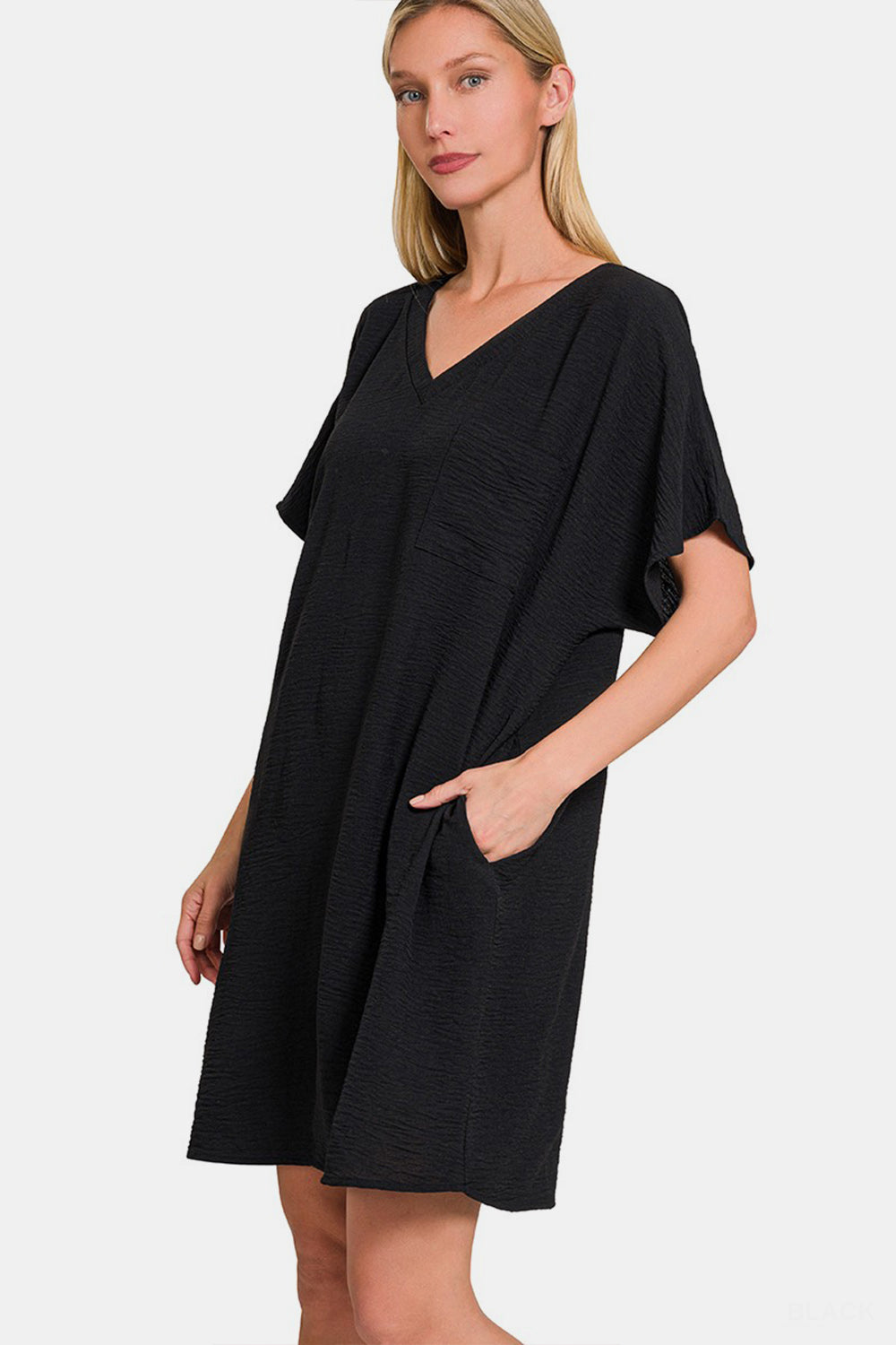 Zenana V-Neck Tee Dress with Pockets Zenana V-Neck Tee Dress with Pockets - TopFashionHQ