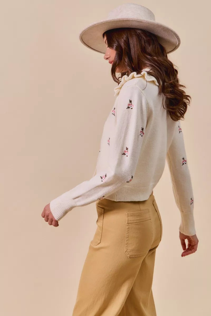 SO ME Collared Floral Embroidered Button Down Sweater Cardigan 118f69fd90234017b231076996627748-Max-Origin