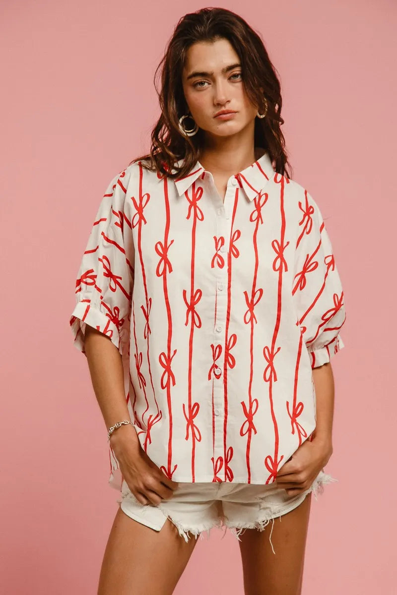 BiBi Bow Ribbon Woven Printed Button Down Shirt 11963a2503224623afd824b8e4b1b38c-Max-Origin