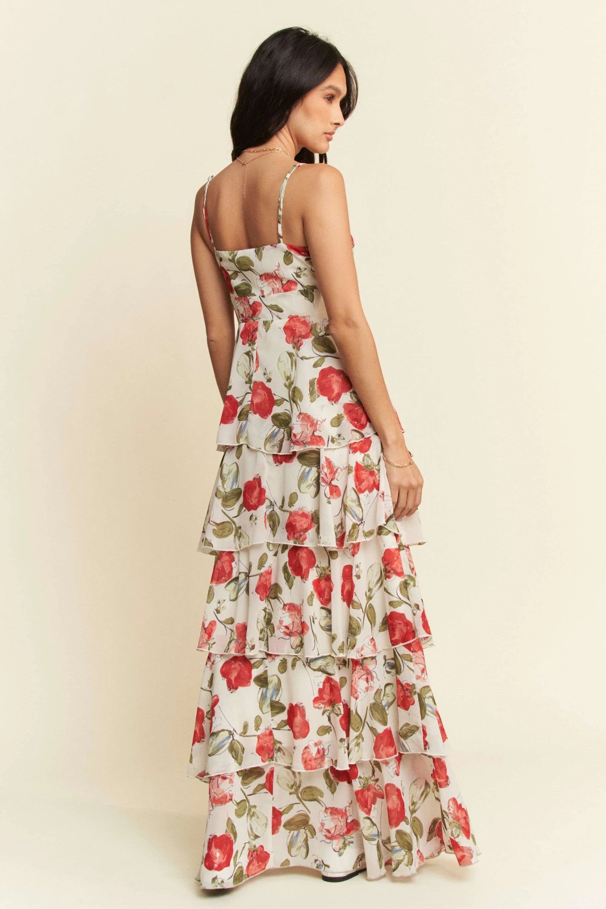 Davi & Dani Contrast Ring Lace Layered Ruffle Maxi Cami Dress 11b8f93b82f847ab95064422007ee505-Max-Origin
