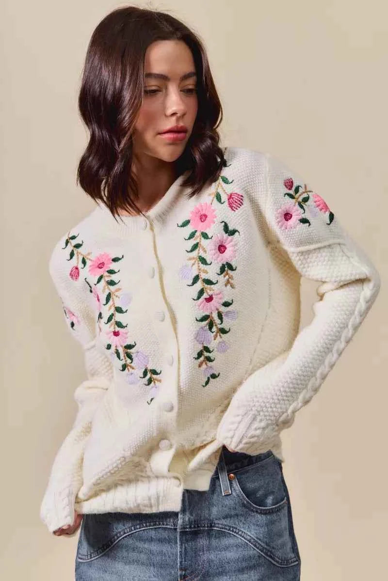 SO ME Floral Embroidered Coquette Sweater Cardigan SO ME Floral Embroidered Coquette Sweater Cardigan
