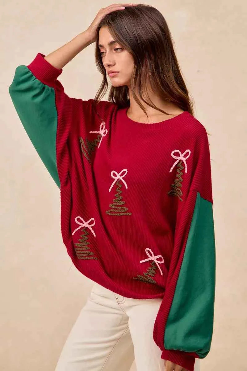 BiBi Christmas Theme Tree Embroidered Sweater BiBi Christmas Theme Tree Embroidered Sweater