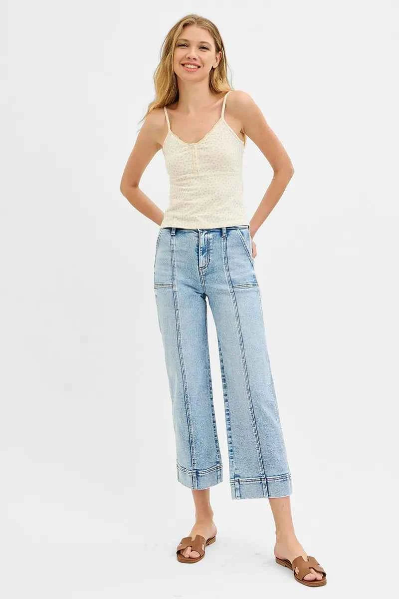 RISEN Full Size High Rise Crop Wide Front Seam Detailed Jeans Plus Size RISEN Full Size High Rise Crop Wide Front Seam Detailed Jeans Plus Size