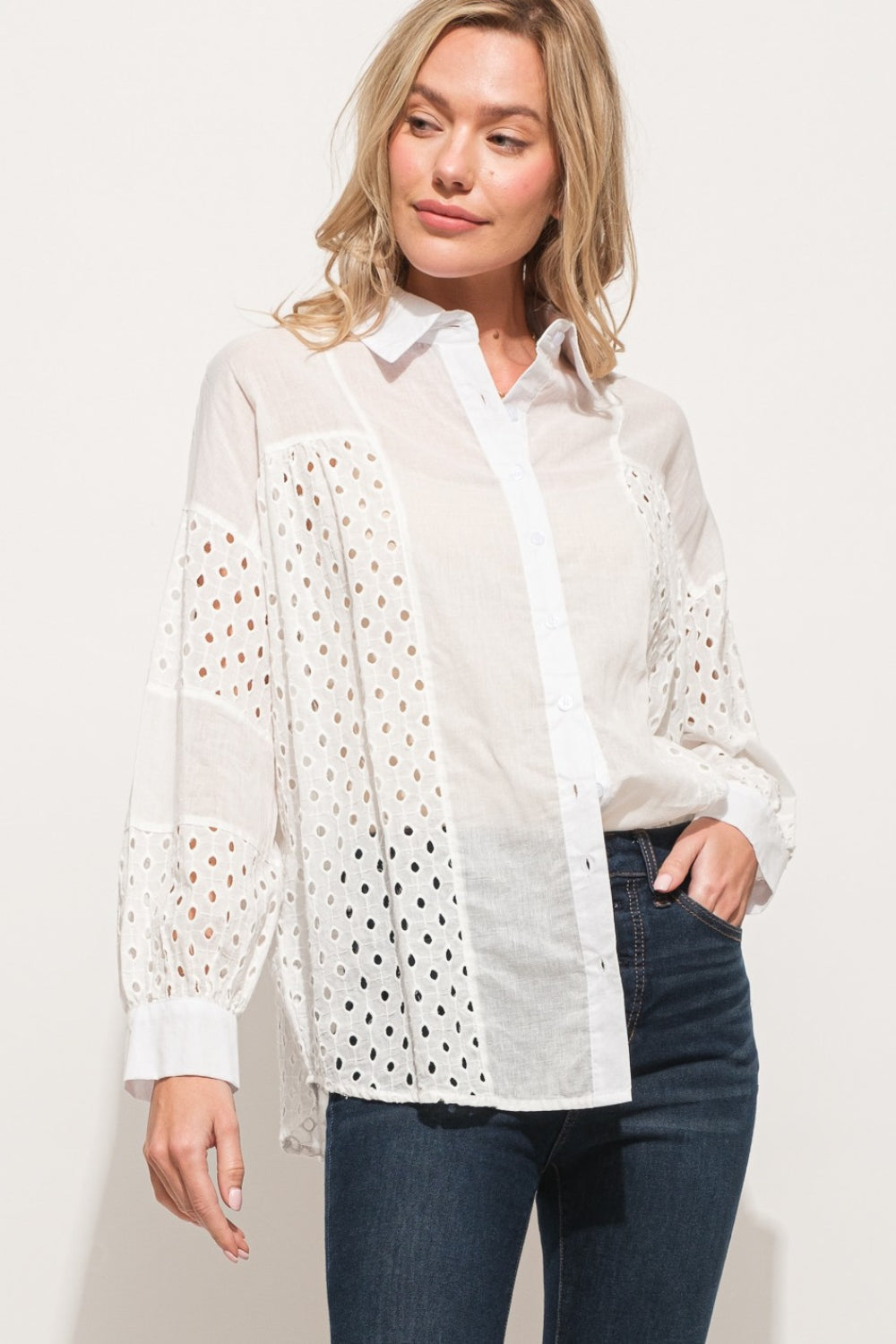 And The Why Eyelet Long Sleeve Button Down Shirt And The Why Eyelet Long Sleeve Button Down Shirt - TopFashionHQ