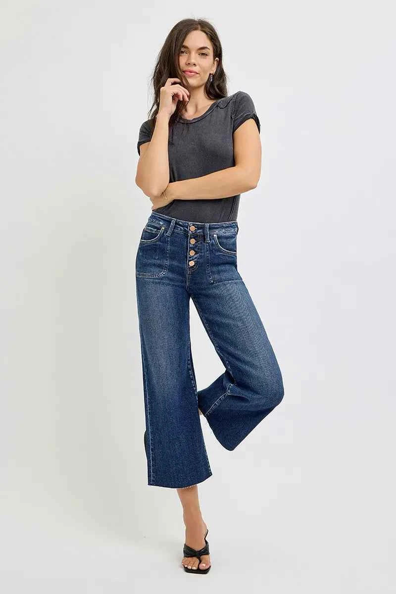 RISEN Full Size High Rise Crop Wide Button Up Jeans Plus Size RISEN Full Size High Rise Crop Wide Button Up Jeans Plus Size