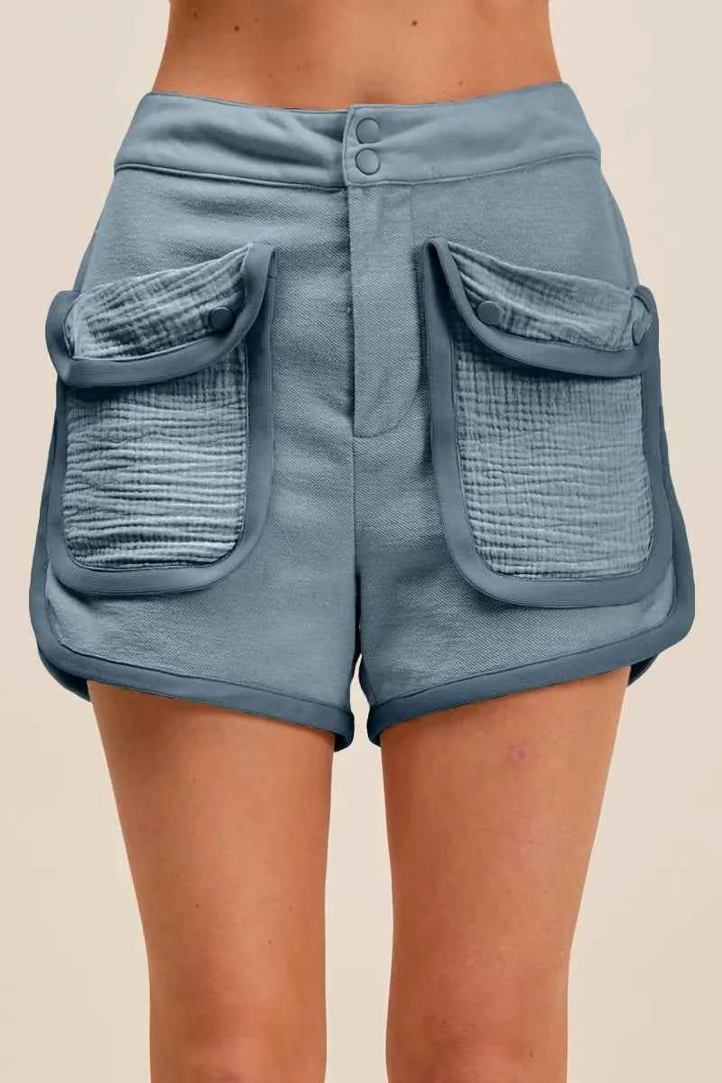 SO ME Mineral Washed Terry High Rise Cargo Shorts SO ME Mineral Washed Terry High Rise Cargo Shorts