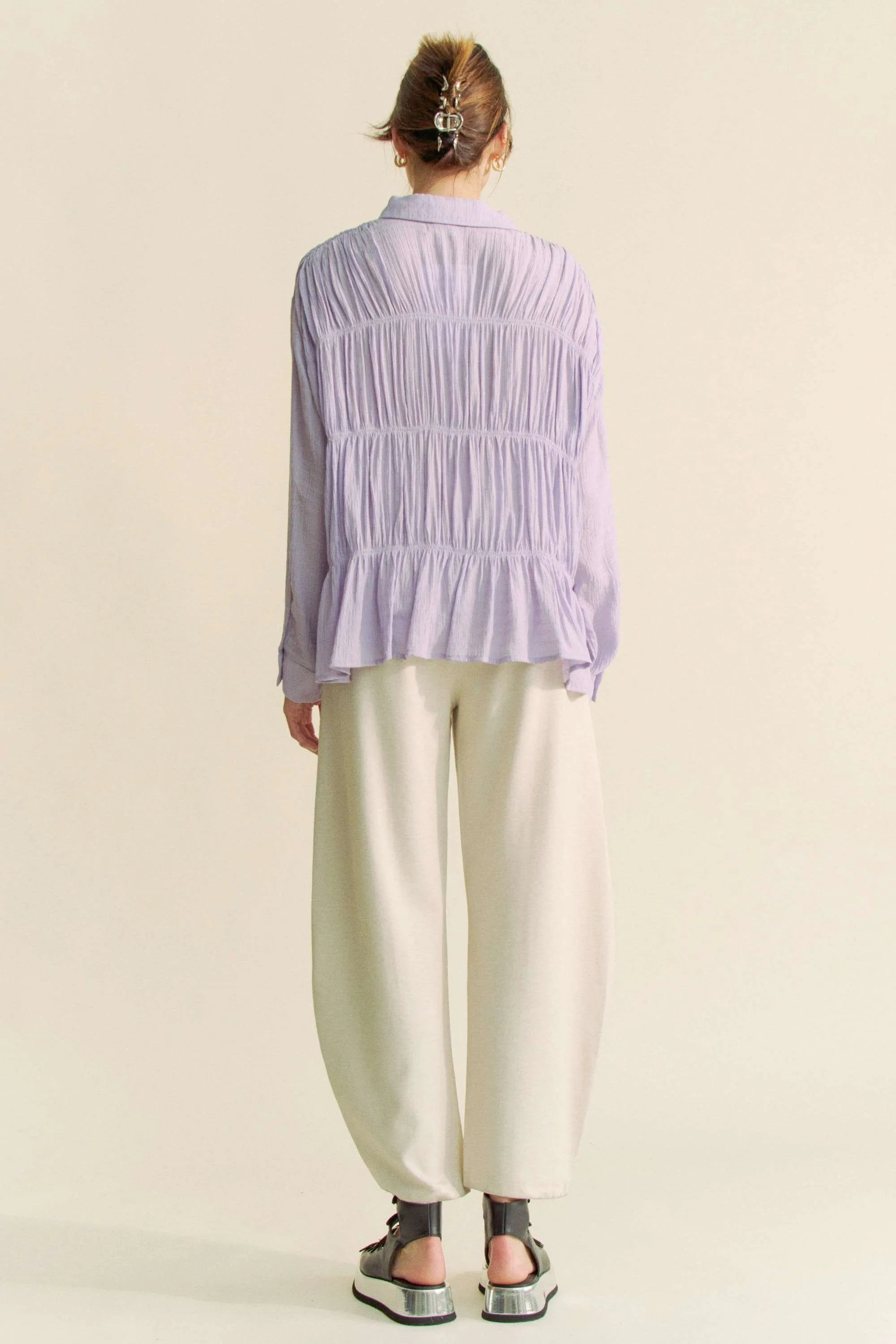 Davi & Dani Ruched All Over Button Front Shirt 125be9a599784d9598716d5f4cc784e7-Max-Origin